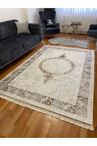 Modern home Eskitme Detay Motifli Püsküllü Dijital Baskı Antibakteriyel Halı ...