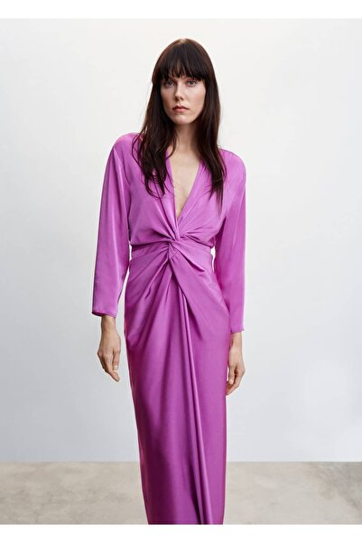 MANGO Woman Wiązana szczegółowa satynowa sukienka