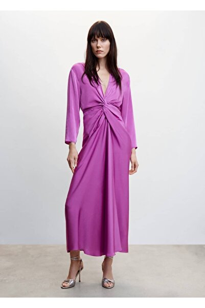 MANGO Woman Wiązana szczegółowa satynowa sukienka