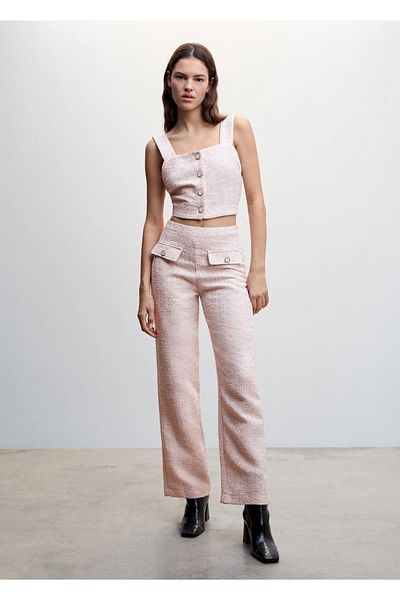 MANGO Woman Bluză din tweed cu nasturi