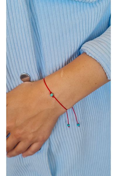 Atelier Çağla Natural Turquoise Beaded Red String Bracelet