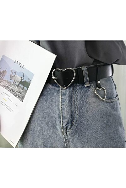 modaes butik Kalp Tokali Deri Kemer Eni 3.5cm Gümüş Tokali Standar Beden Xs Ve Xl Beden Araligi Icin Uygundur