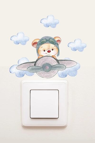 Think And Print Αυτοκόλλητο διακοσμητικό πρίζας για παιδικό δωμάτιο Pilot Ted...