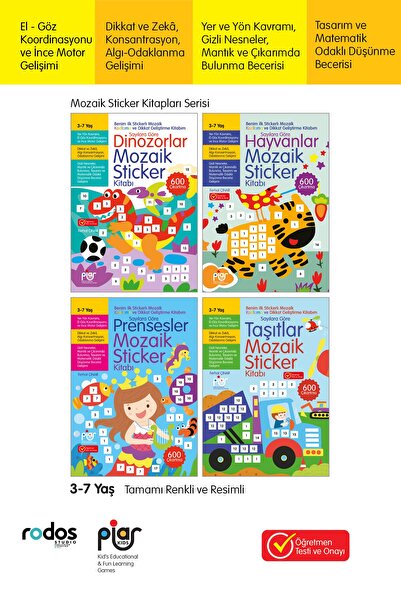Piar Kids Stickerlı Mozaik Kodlama Ve Dikkat Geliştirme Oyun Seti / 4 Kitap /...