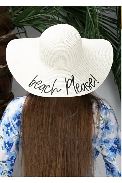 laviyonsa Beach Please Written Straw Flared Hat Beach