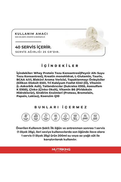 Nutriking Whey Protein Tozu ™ 1000 gr Çikolata Aromalı - 40 Servis