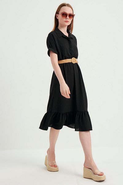 MEECY Women's Black Belted Ayrobin Dress