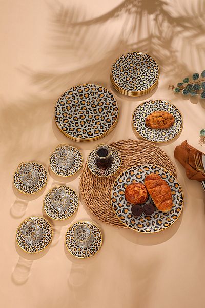 GÜRCÜGLASS طقم شاي بنمط الفهد 24 قطعة