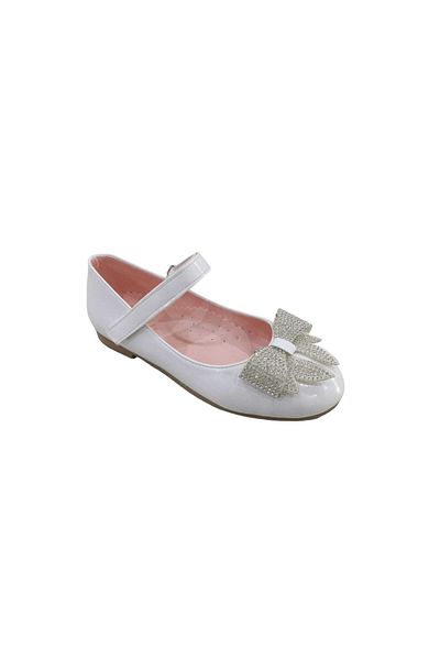 Zerhan 155 Pantofi de balerină cu velcro din piele albă pentru fete