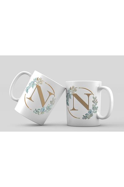 PRINT it حرف N - كوب بورسلين مطبوع بتصميم مؤطر