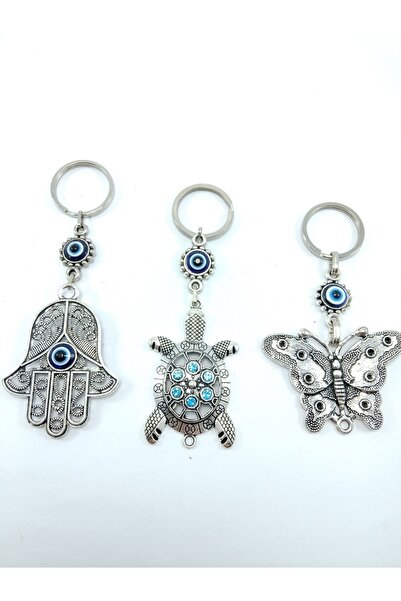 Ennea Art مجموعة سلسلة مفاتيح على شكل خرز عين الشر، فراشة معدنية، سلحفاة، هام...