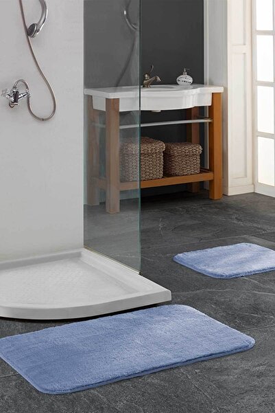 Elart Banyo Paspas Takımı 2li Kaydırmaz Tabanlı Peluş -Mavi