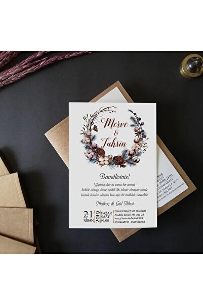 Luna Davetiye Kraft Zarflı Hasır Ipli Düğün Davetiyesi 9 (50 ADET)