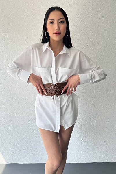 LİA KEMER Kadın Lastikli Korse Bağcıklı Gümüş Aksesuarlı Elastik Kemer Elbise...