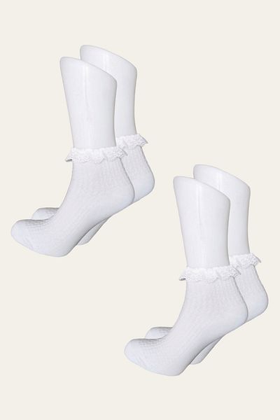 ZEYZEY MONKEY Σετ 2 λευκές βαμβακερές κάλτσες δαντέλας (2 ζευγάρια λευκές)