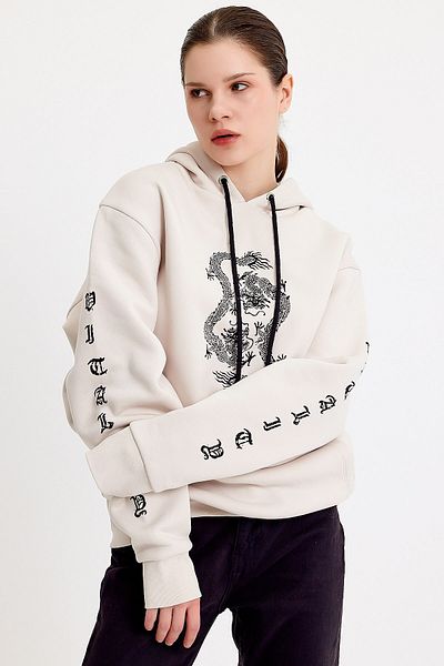 JAHR MARC Γυναικείο φούτερ με στάμπα Dragon Cream Oversize