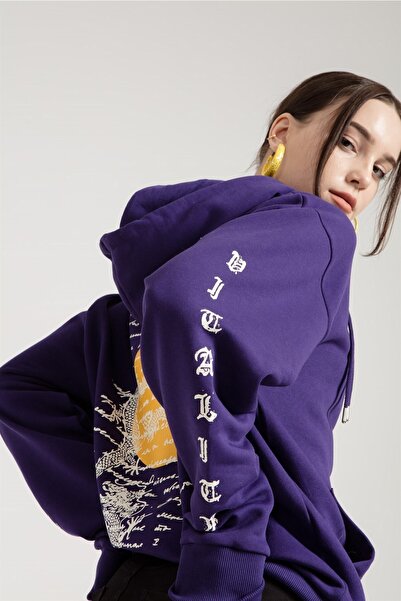 JAHR MARC Dragon Printed Purple Oversize Women's Sweatshirt