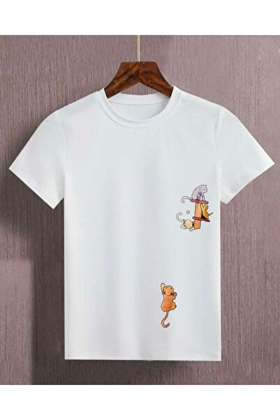 MORNİNG KİDS Tricou pentru copii din bumbac pieptănat cu imprimeu alb cu pisi...