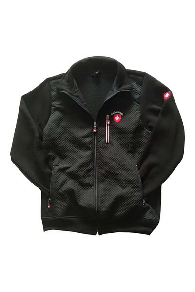 More Men's Black Bomber Jacket with Stand Collar and Inflatable Front Zipper