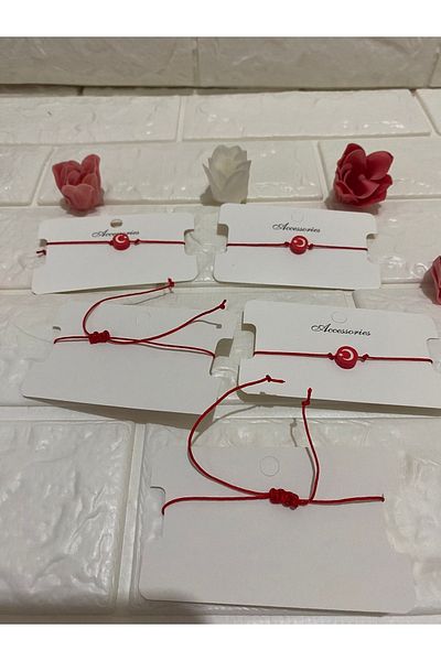 sema aksesuar 5 Pieces Turkish Flag Moon Star Fimo Bead Bracelet - Elevator Macrame Rope Bracelet - April 23