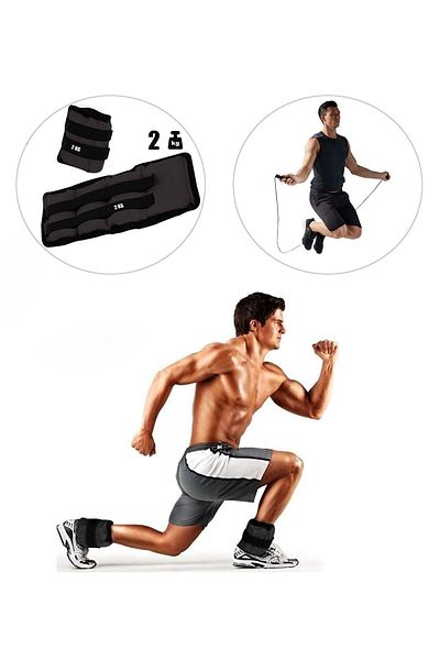 Spor Byfit 2 Kg X 2 Pieces Black Hand or Ankle Weights + Free Jump Rope
