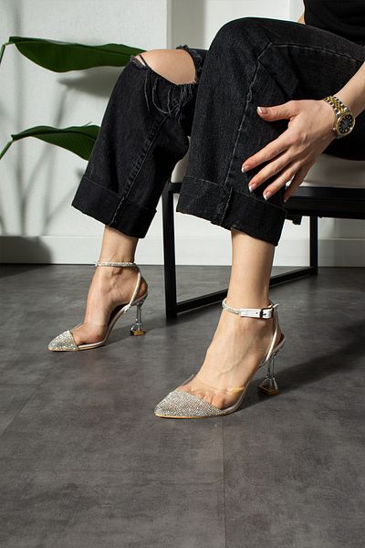Ayax White Transparent Stone Women's Evening Dress Heeled Shoes