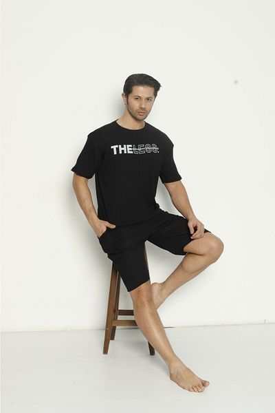 Ayans Pijama Κοτλέ Oversize Ανδρικό Σετ Κάπρι