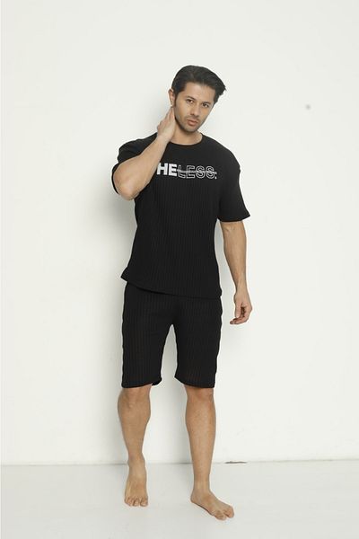 Ayans Pijama Κοτλέ Oversize Ανδρικό Σετ Κάπρι