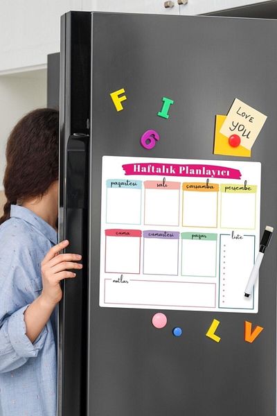 Dünya Magnet لوح كتابة مخطط مغناطيسي أسبوعي + 2 قلم