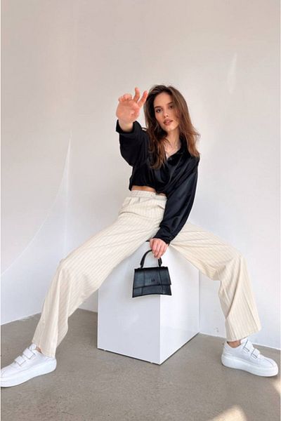MYD BASIC women's off-white striped Palazzo pants
