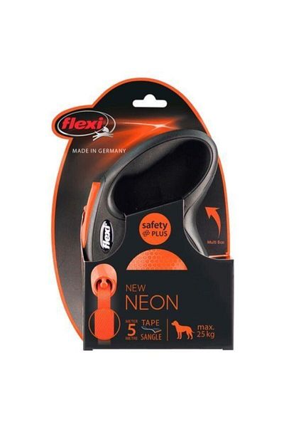 Flexi Neon Stripe Medium Orange 5 Meters M Automatic Dog Collar