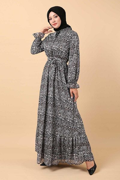 Modamihram Kleid mit Leopardenmuster Ecru 12230