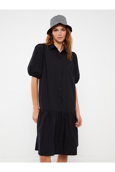 LC Waikiki Ύφασμα Poplin - Γυναικείο φόρεμα με γιακά πουκάμισο με κοντό μανίκι