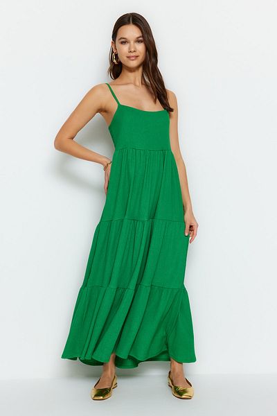 Trendyol Collection Πράσινο Maxi Skater Dress - Wrap πλεκτό με ρυθμιζόμενες τιράντες TWOSS23EL02306