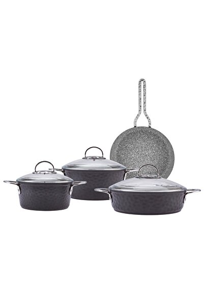 Emsan Induction Based Nostalgia 7 Piece Granite Cookware Set Black