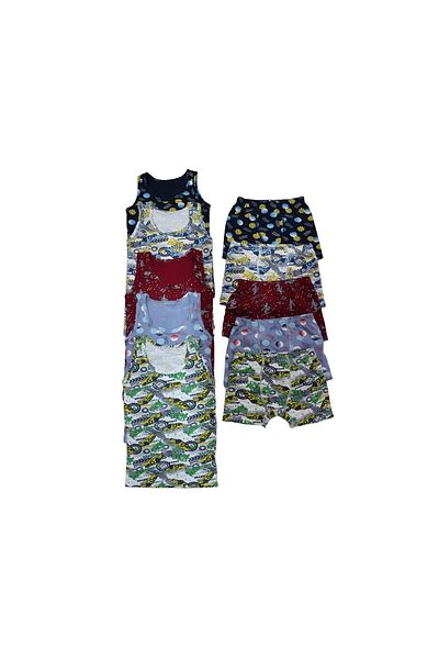 Poli Underwear Boy's 5-Piece Cotton Colorful Undershirt - Boxer (with Shorts) Set