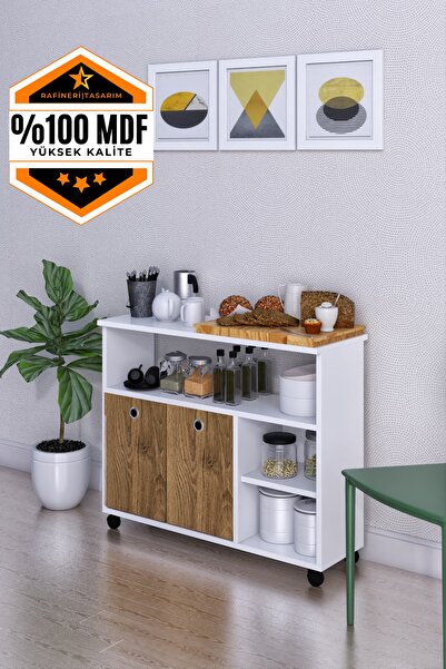 rafineritasarım Taşınabilir Çok Amaçlı 2 Kapaklı Katlı Mutfak Ve Salon Masası...