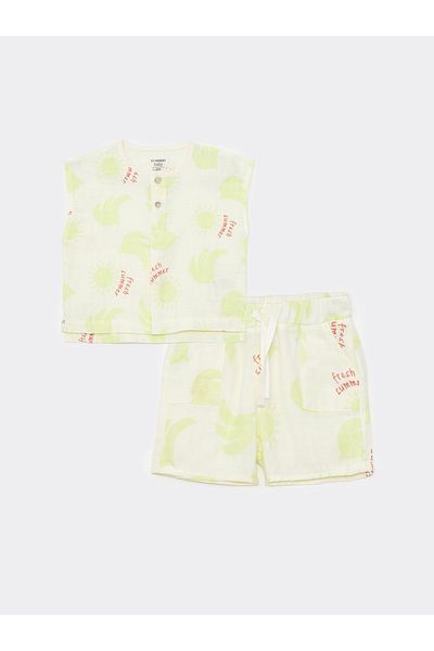 LC Waikiki Crew Neck Printed Baby Boy T-Shirt and Shorts Set of 2