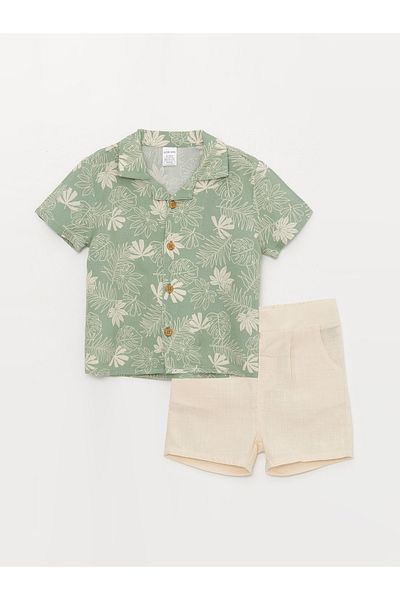 LC Waikiki Short Sleeve Patterned Baby Boy Shirt and Shorts Set of 2