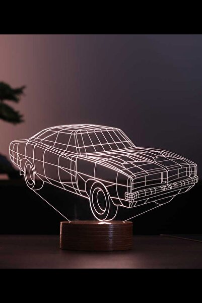 BY-LAMP Dodge Charger 1968 Figürlü Dekoratif Hediye Led Masa Lambası | 7 Işık...
