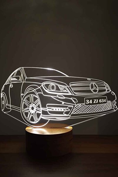 BY-LAMP Mercedes Led Masa Lambası Ahşap Taban 7 Farklı Işık Renkli Gece Lamba...