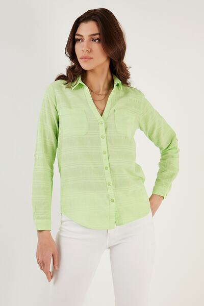 Lela Pamuklu Çift Cepli Slim Fit Katlanabilir Kollu Ince Gömlek Gömlek 514257518