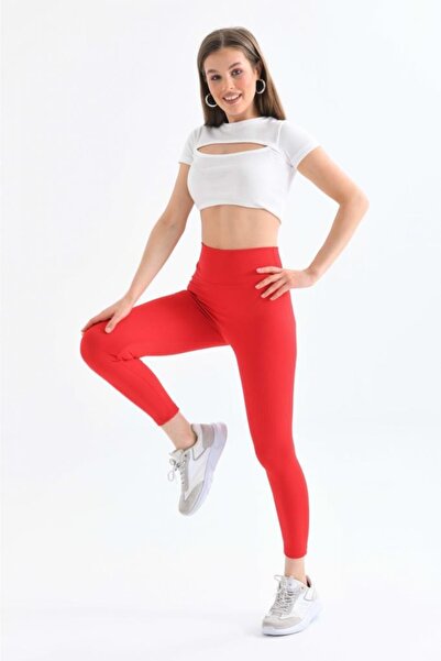 Modkofoni Yüksel Waist Tightening Women's Red Leggings
