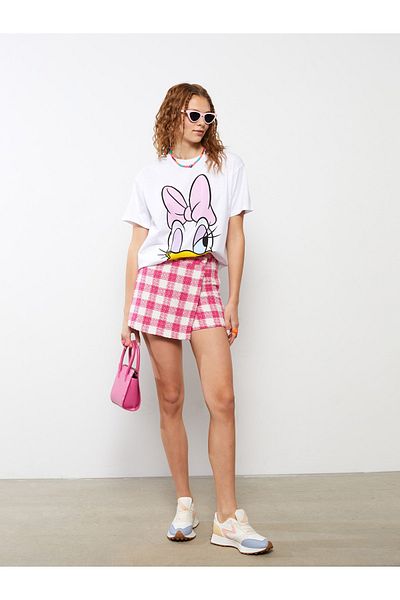 LC Waikiki Plaid Tweed Women's Shorts Skirt with Zippered Waist