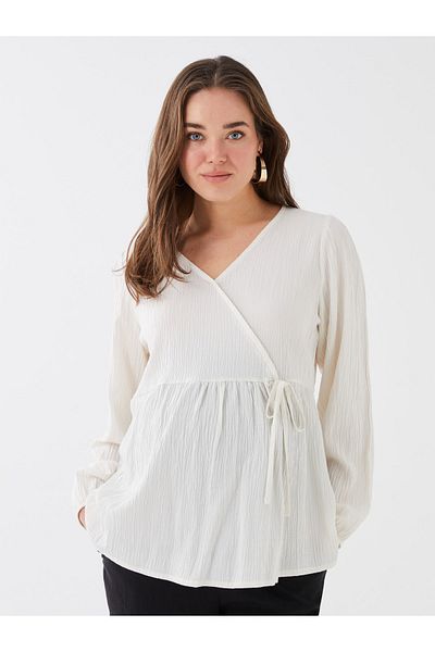 LC Waikiki Double Breasted Neck Plain Long Sleeve Maternity Blouse