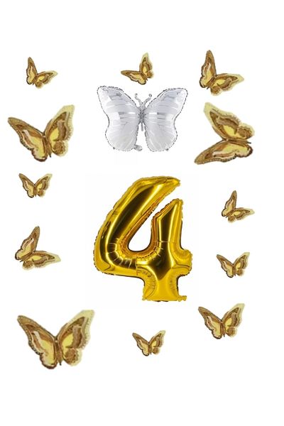 BEST PARTİ DOĞUM GÜNÜ PARTİ SÜSLERİ White Butterfly Foil Balloon Themed Birthday Party Set Gold Age 4