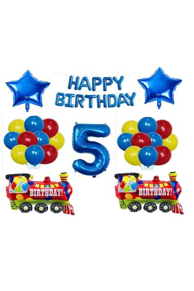 BEST PARTİ DOĞUM GÜNÜ PARTİ SÜSLERİ Blue Happy Birthday Star Number Train Foi...