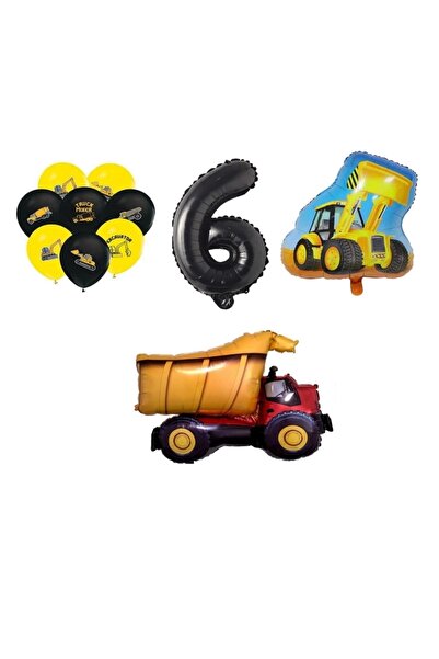 Generic Brand Construction Themed Birthday Truck Scoop Shaped Balloon Set Age 6
