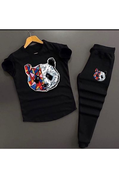 NewCabin Unisex Black Amg Printed Slim Fit T-shirt - Μαύρο Slim Fit Φούτερ Συνδυασμός κάτω και επάνω σετ 2 τεμαχίων