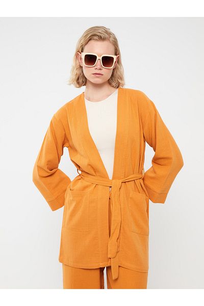 LC Waikiki Shawl Collar Plain Long Sleeve Oversize Muslin Women's Kimono